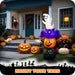 G128 6FT inflatable Halloween stack of a ghost, bat, pumpkin and black cat lit up on a lawn