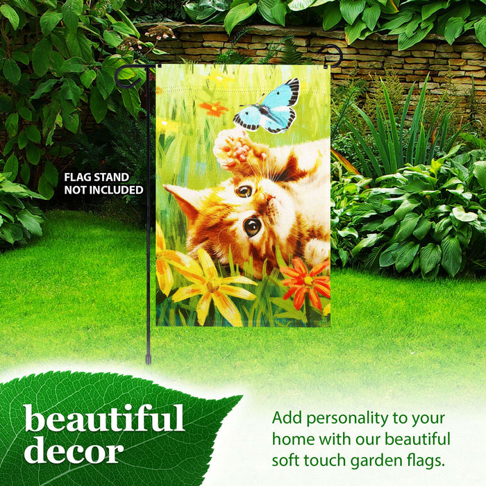 G128 Kitten Butterfly Flowers Garden Flag 12x18 In Double Sided Spring Yard Garden Lawn Decoration