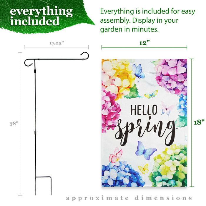 G128 36x16IN Garden Flag Stand & 12x18 Hello Spring Hydrangea Flag Kit