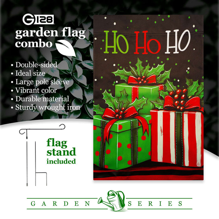 G128 36x16IN Garden Flag Stand & 12x18 Ho Ho Ho Christmas Flag Kit
