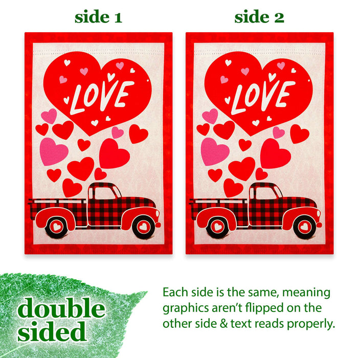 G128 Happy Valentine's Day Love Truck Garden Flag 12x18 In Double Sided Valentine's Day Yard Garden Lawn Decoration
