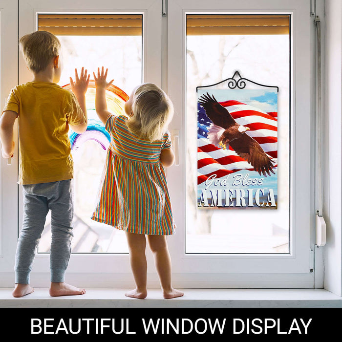 G128 Combo Pack Garden Flag Hanger 14IN & Garden Flag God Bless America with Eagle Printed 12x18IN Double Sided