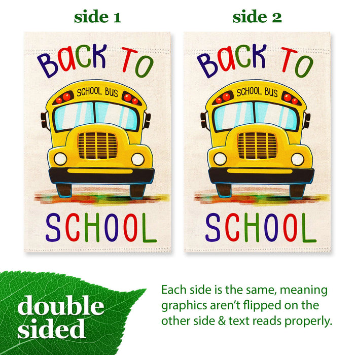 G128 Back to School Bus Garden Flag 12x18 In Double Sided Back to School Yard Garden Lawn Decoration