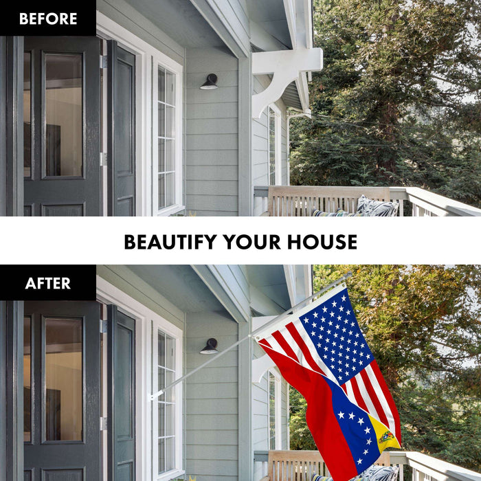 G128 Combo Pack: 6 Ft Twist Free Aluminum Spinning Flagpole (Silver) & Venezuela 7 Stars USA Friendship Flag | 3x5 Ft | LiteWeave Pro Series Printed 150D Polyester | Pole with Flag Included