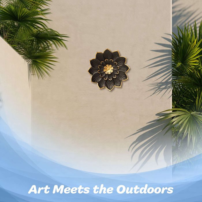 G128 9 IN Black and Gold Metal Daisy-Style Flower Wall Art | Elegant Floral Wall Hanging Decor for Indoor Living Room Bedroom Office Outdoor Garden Patio Yard