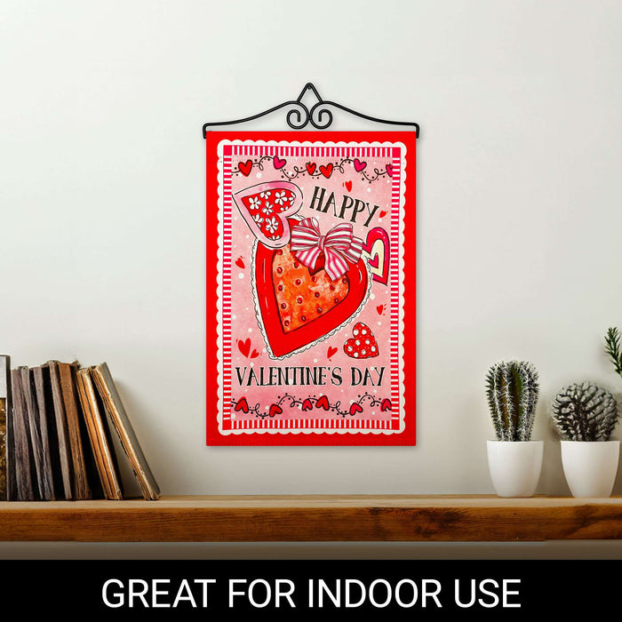 G128 Combo Pack Garden Flag Hanger 14IN & Garden Flag Happy Valentine's Day Heart Cookie Printed 12x18IN Double Sided