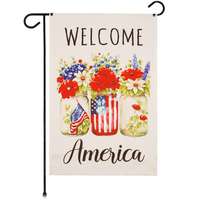 G128 Welcome America Mason Jars Garden Flag 12x18 In Double Sided Independence Day Yard Garden Lawn Decoration