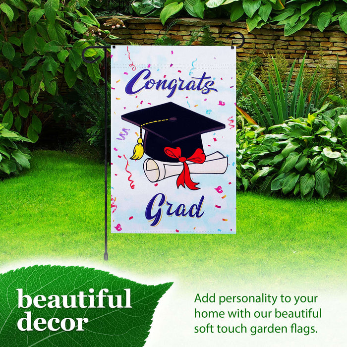 G128 Combo Pack: Garden Flag Stand 36x16IN & Garden Flag Happy Graduation Congrats Cap Printed 12x18IN Double Sided