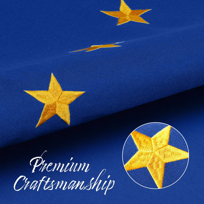 G128 Alaska State Flag | 1x1.5 Ft | StormFlyer Series Embroidered 220GSM Spun Polyester | Embroidered Design, Indoor/Outdoor, Brass Grommets, Heavy Duty, All Weather