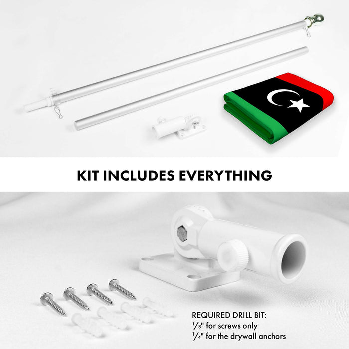 G128 Combo Pack: 6 Ft Twist Free Aluminum Spinning Flagpole (Silver) & Libya Flag | 3x5 Ft | LiteWeave Pro Series Printed 150D Polyester | Pole with Flag Included