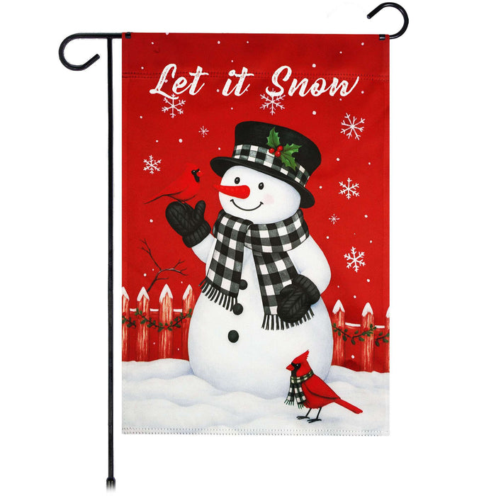 G128 Let It Snow Snowman Cardinal Garden Flag 12x18 In Double Sided Winter Yard Garden Lawn Decoration