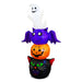 G128 6FT inflatable Halloween stack of a ghost, bat, pumpkin and black cat lit up on a lawn