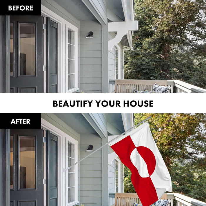 G128 Combo Pack: 6 Ft Twist Free Aluminum Spinning Flagpole (Silver) & Greenland Flag | 3x5 Ft | LiteWeave Pro Series Printed 150D Polyester | Pole with Flag Included