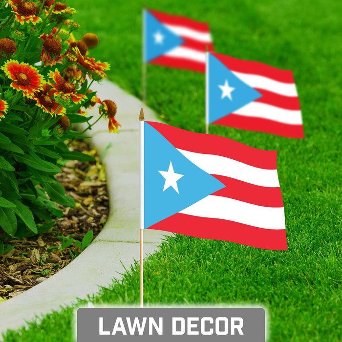G128 Puerto Rico Light Blue Handheld Stick Flag 8"x12" (50 Pack) | Printed 150D Polyester, Solid Plastic Stick, Spear White Tip