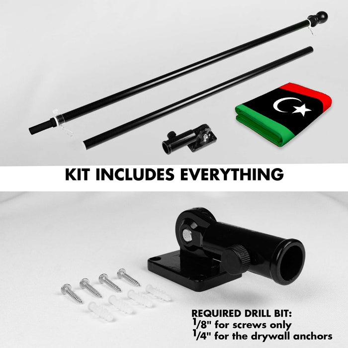 G128 Combo Pack: 6 Ft Twist Free Aluminum Spinning Flagpole (Black) & Libya Flag | 3x5 Ft | LiteWeave Pro Series Printed 150D Polyester | Pole with Flag Included
