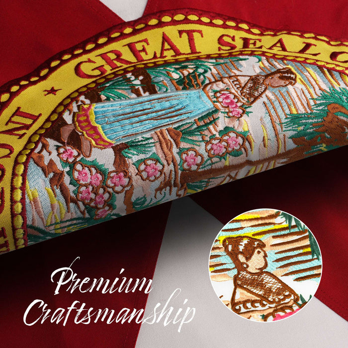 G128 Florida FL State Flag | 4x6 Ft | StormFlyer Series Embroidered 220GSM Spun Polyester | Embroidered Design, Indoor/Outdoor, Brass Grommets, Heavy Duty, All Weather