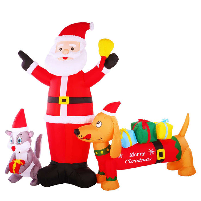 G128 6.5 ft Santa Claus with Dog and Raccoon Christmas Inflatable Decor with LED Lights, Christmas Outdoor Holiday Yard Decoration, Fast Inflate, Weather-Resistant, Outdoor Use