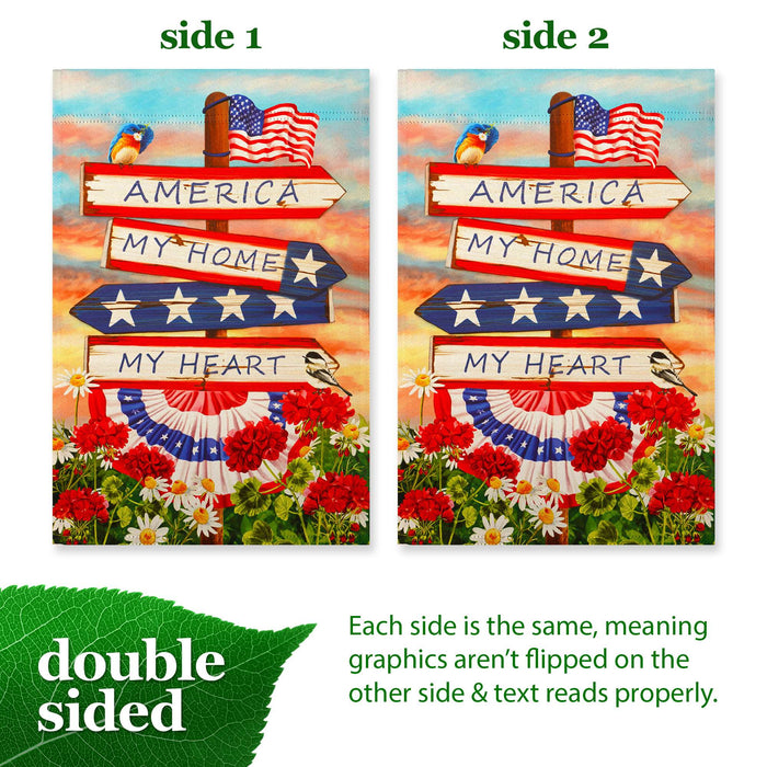 G128 America My Home My Heart Garden Flag 12x18 In Double Sided Independence Day Yard Garden Lawn Decoration