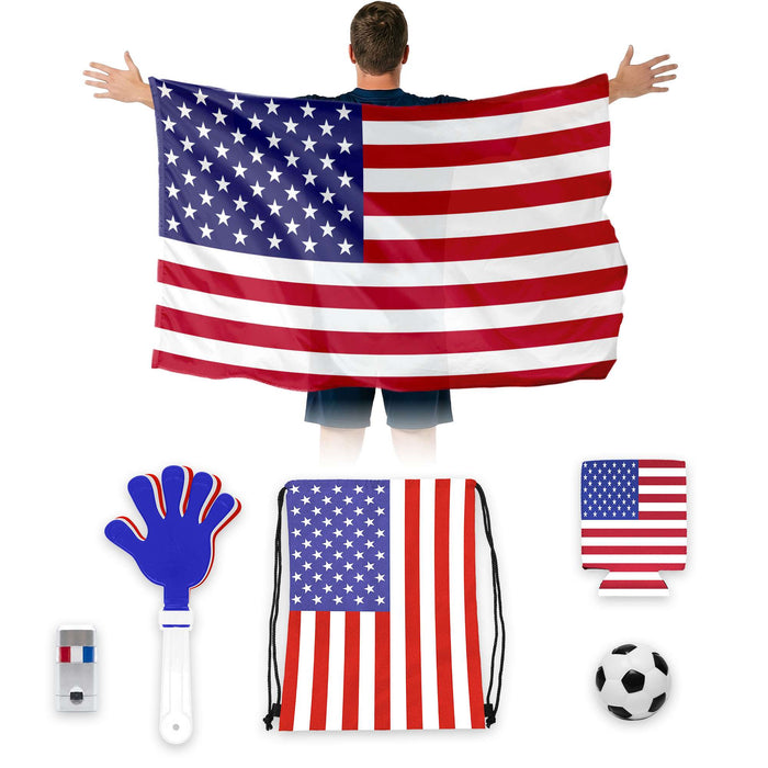 G128 World Soccer Tournament 2026 Cup Soccer Fan Set 6PCS, USA Fan Merch with Flag and Koozie, Accessories for Sports Parties
