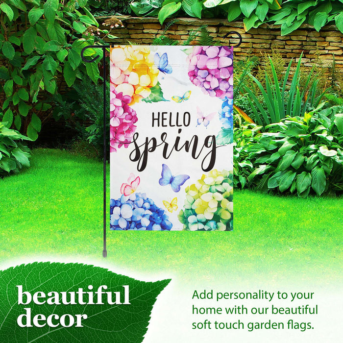 G128 Hello Spring Hydrangea Butterfly Garden Flag 12x18 In Double Sided Spring Yard Garden Lawn Decoration