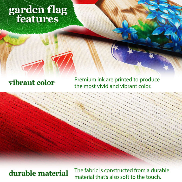 G128 Combo Pack: Garden Flag Stand 36x16IN & Garden Flag USA Star Flowers Printed 12x18IN Double Sided