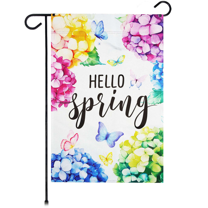 G128 Hello Spring Hydrangea Butterfly Garden Flag 12x18 In Double Sided Spring Yard Garden Lawn Decoration