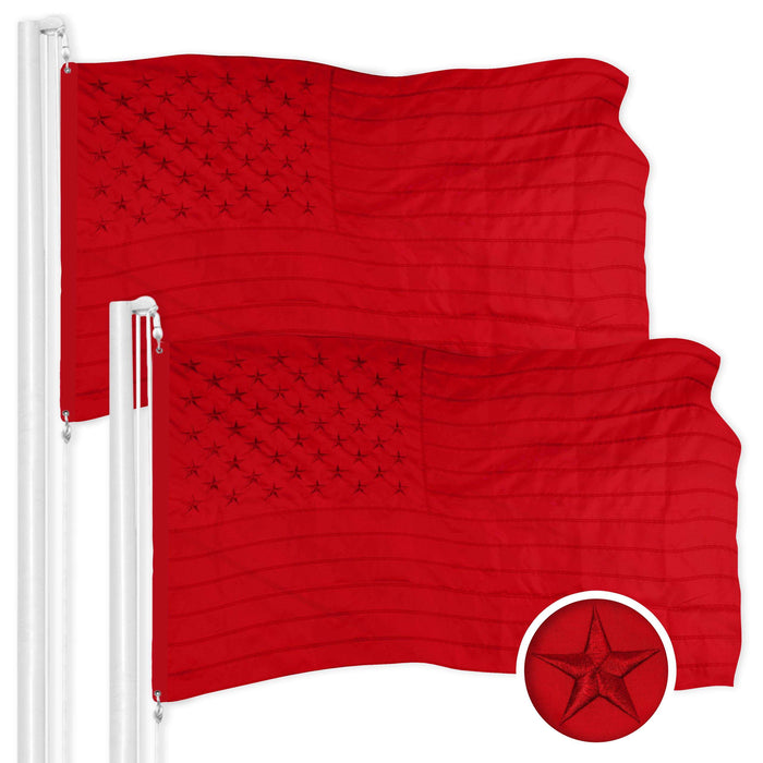 G128 2 Pack: American USA All Red Flag | 3x5 Ft | ToughWeave Series Embroidered 300D Polyester| Embroidered Stars, Sewn Stripes, Indoor/Outdoor, Vibrant Colors, Brass Grommets