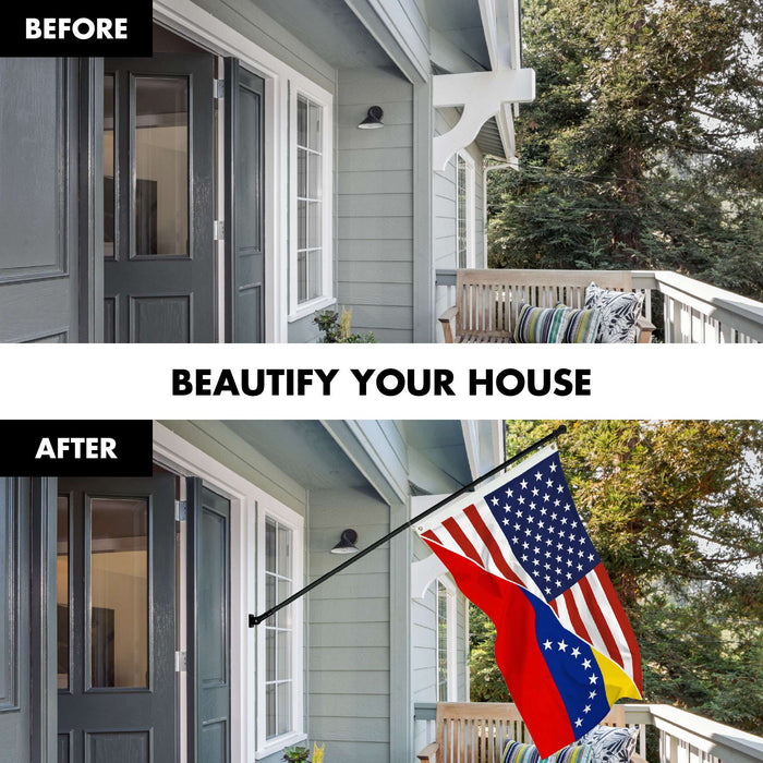G128 Combo Pack: 6 Ft Tangle Free Aluminum Spinning Flagpole (Black) & Venezuela 8 Stars USA Friendship Flag | 3x5 Ft |LiteWeave Pro Series Printed 150D Polyester | Pole with Flag Included