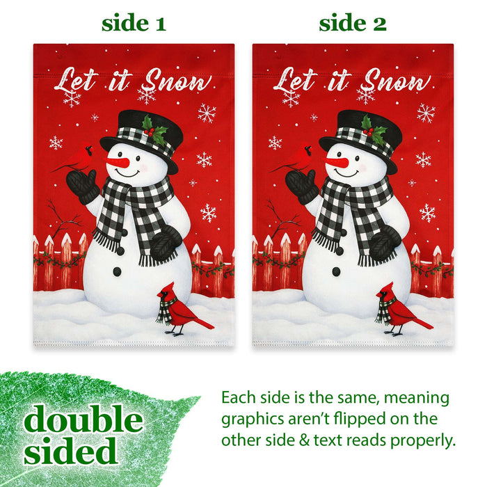 G128 Let It Snow Snowman Cardinal Garden Flag 12x18 In Double Sided Winter Yard Garden Lawn Decoration