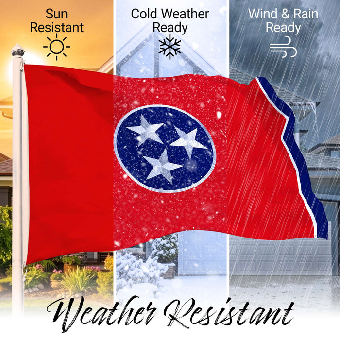G128 Tennessee TN State Flag | 1x1.5 Ft | StormFlyer Series Embroidered 220GSM Spun Polyester | Embroidered Design, Indoor/Outdoor, Brass Grommets, Heavy Duty, All Weather