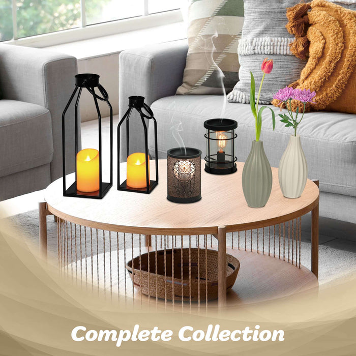 G128 2PCS Black Metal Frame Flameless Candle Lanterns Decorative | Modern Farmhouse Lantern Home Decor for Living Room, Indoor, Outdoor, Front Porch | No Battery Included