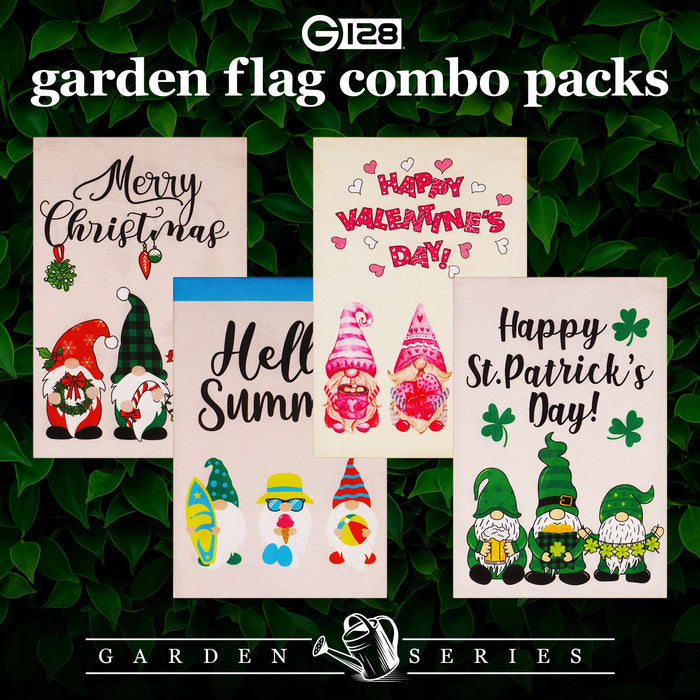 G128 set of 4 christmas, summer, valentine's gnomes garden flags, 12x18 inch, photo 4