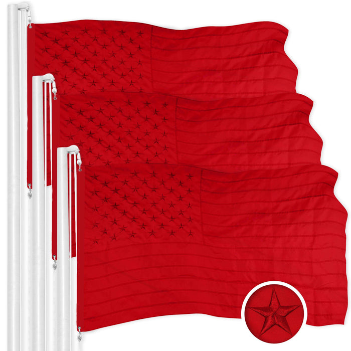 G128 3 Pack: American USA All Red Flag | 3x5 Ft | ToughWeave Series Embroidered 300D Polyesterr | Embroidered Stars, Sewn Stripes, Indoor/Outdoor, Vibrant Colors, Brass Grommets