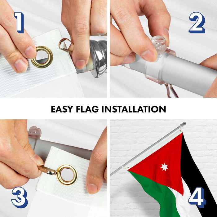 G128 Combo Pack: 6 Ft Twist Free Aluminum Spinning Flagpole (Silver) & Jordan Flag | 3x5 Ft | LiteWeave Pro Series Printed 150D Polyester | Pole with Flag Included