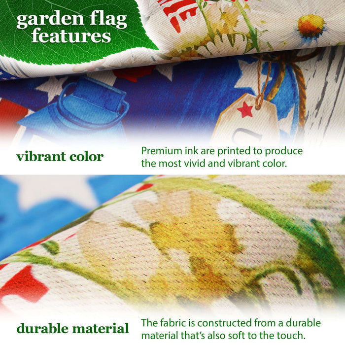 G128 Combo Pack Garden Flag Stand Black 36x16IN & Garden Flag Rustic Mason Jar Patriotic Flowers Printed 12x18IN Double Sided Yard Garden Lawn Decoration