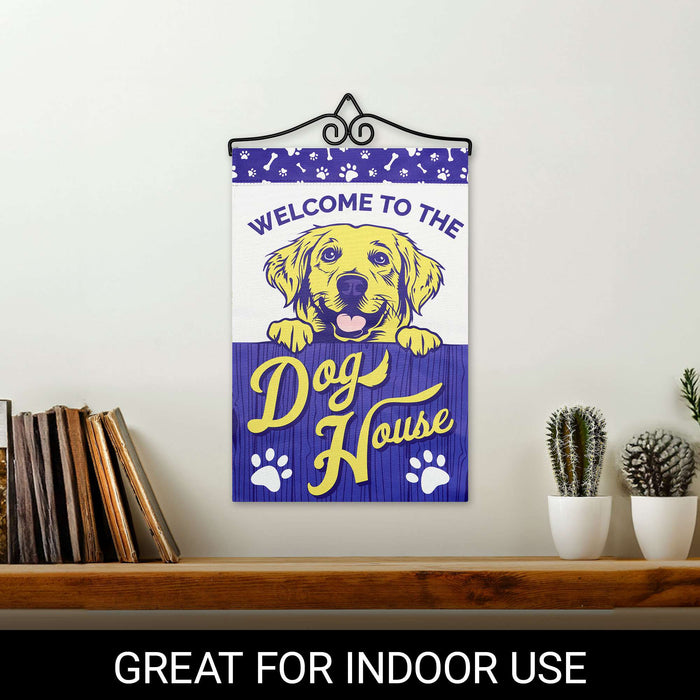 G128 Combo Pack Garden Flag Hanger 14IN & Garden Flag Welcome to the Dog House Yellow Labrador Printed 12x18IN Double Sided Yard Lawn Decoration