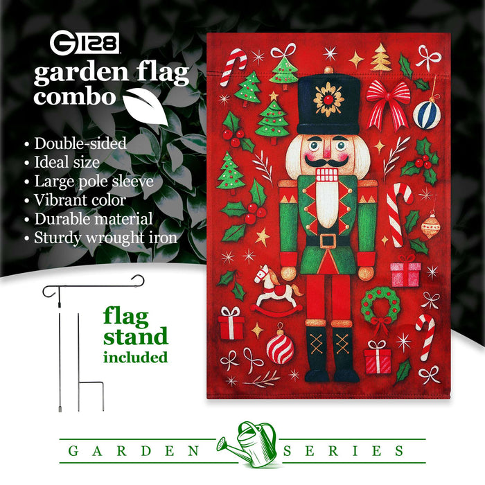 G128 36x16IN Garden Flag Stand & 12x18 Christmas Nutcracker Flag Kit