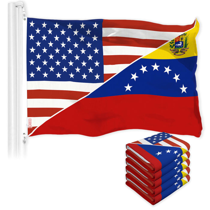 G128 5 Pack: Venezuela 7 Stars USA Friendship Flag | 3x5 Ft | Printed 150D Polyester | Country Flag, Friendship Design, Indoor/Outdoor, Brass Grommets
