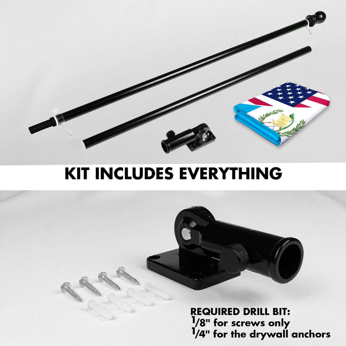 G128 Combo Pack: 6 Ft Tangle Free Aluminum Spinning Flagpole (Black) & Guatemala USA Friendship Flag | 3x5 Ft |LiteWeave Pro Series Printed 150D Polyester | Pole with Flag Included
