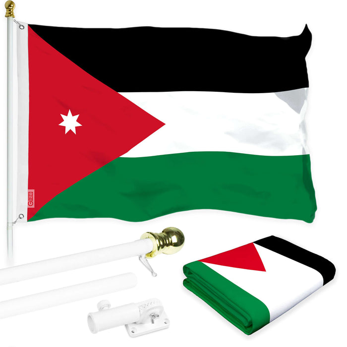 G128 Combo Pack: 6 Ft Twist Free Aluminum Spinning Flagpole (White) & Jordan Flag | 3x5 Ft | LiteWeave Pro Series Printed 150D Polyester | Pole with Flag Included