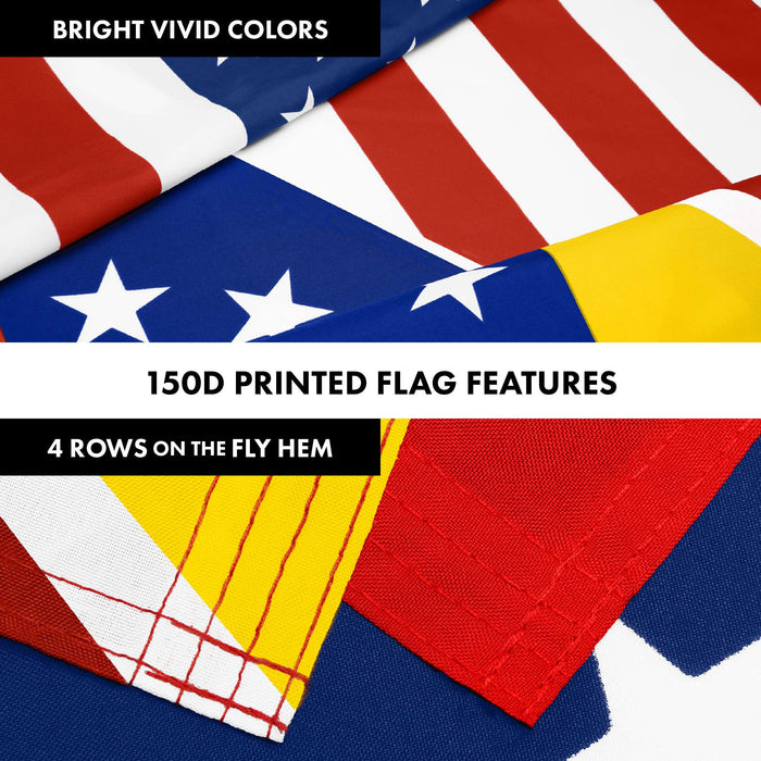 G128 Combo Pack: 6 Ft Tangle Free Aluminum Spinning Flagpole (Black) & Venezuela 8 Stars USA Friendship Flag | 3x5 Ft |LiteWeave Pro Series Printed 150D Polyester | Pole with Flag Included