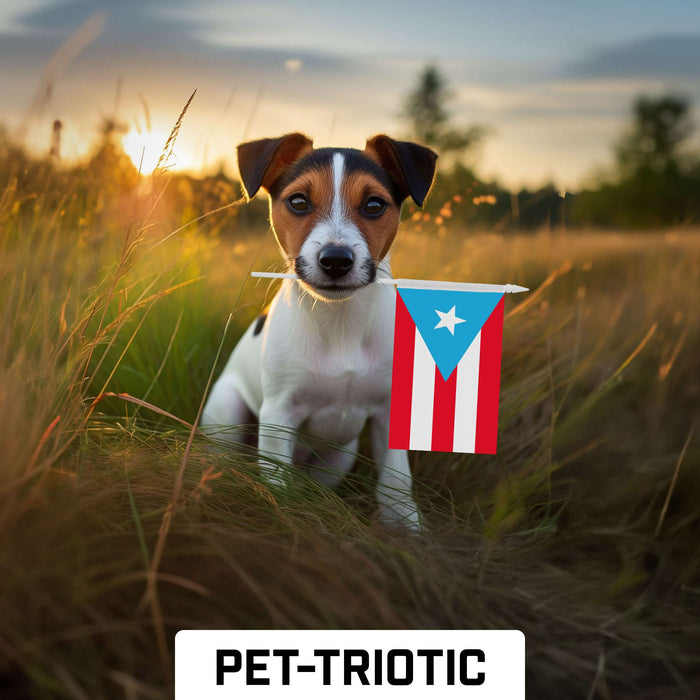 G128 Puerto Rico Light Blue Handheld Stick Flag 4"x6" (30 Pack) | Printed 150D Polyester, Solid Plastic Stick, Spear White Tip