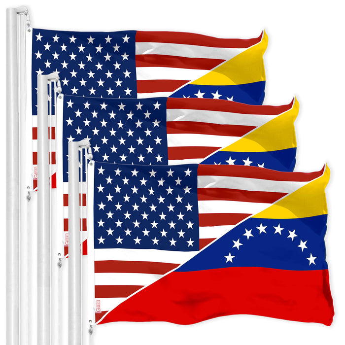 G128 3 Pack: Venezuela 8 Stars USA Friendship Flag | 3x5 Ft | LiteWeave Pro Series Printed 150D Polyester | Specialty Flag, Indoor/Outdoor, Vibrant Colors, Brass Grommets
