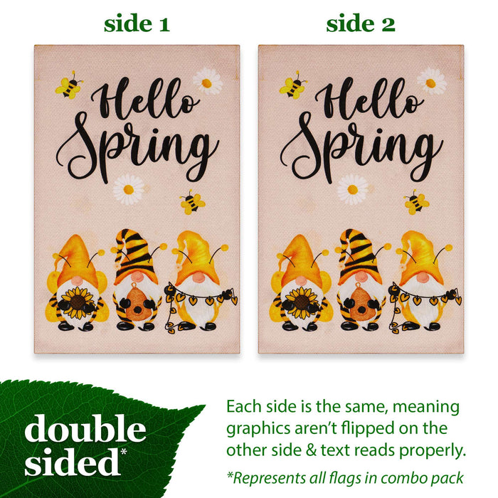 G128 Rustic Farmhouse Heritage Burlap Garden Flag Set 4 Pack - Rustic Double Sided 12x18 Inch - Seasonal Holiday Farmhouse Decor for Outdoor Yard and Garden