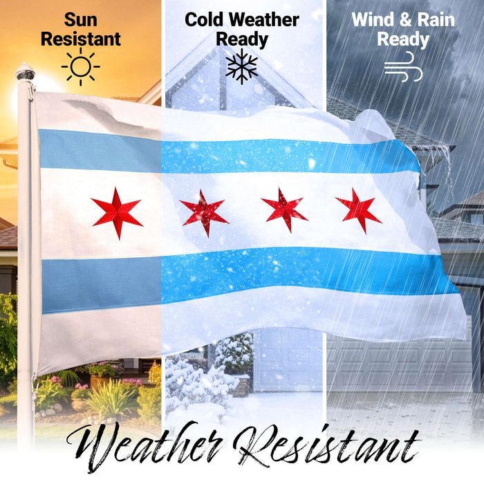 Chicago City Flag 2x3FT Embroidered 220GSM Spun Polyester Illinois