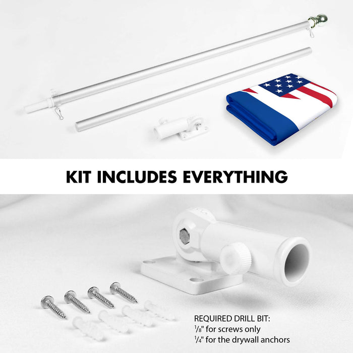G128 Combo Pack: 6 Ft Tangle Free Aluminum Spinning Flagpole (Silver) & El Salvador USA Friendship Flag | 3x5 Ft |LiteWeave Pro Series Printed 150D Polyester | Pole with Flag Included