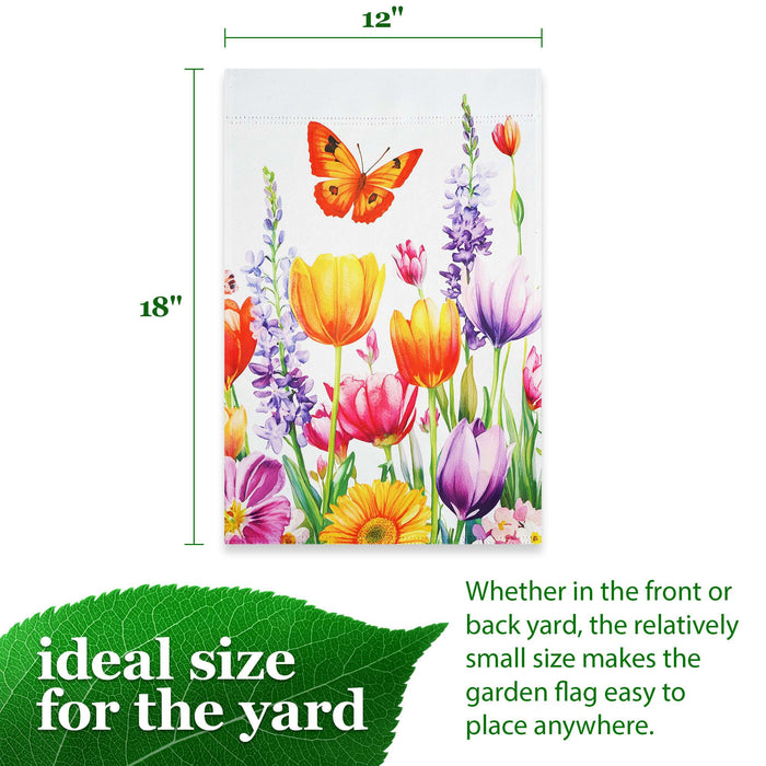 G128 Spring Tulip Butterfly Floral Garden Flag 12x18 In Double Sided Spring Yard Garden Lawn Decoration