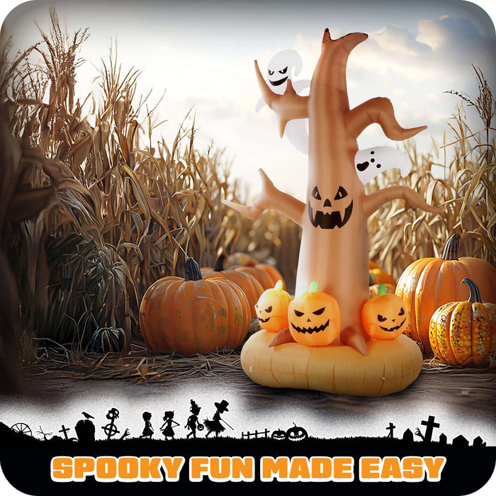 G128 8 ft Halloween Haunted Tree with Ghosts and Pumpkins Inflatable Decor with LED Lights, Halloween Outdoor Holiday Yard Decoration, Fast Inflate, Weather-Resistant, Outdoor Use