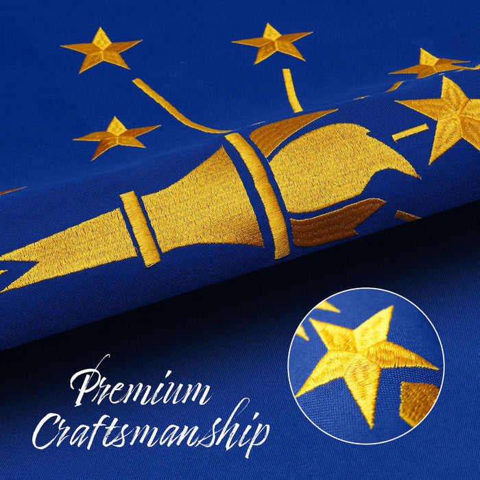 G128 Indiana IN State Flag | 3x5 Ft | Embroidered 220GSM SPUN POLYESTER - Embroidered Stars, Sewn Stripes, Brass Grommets, Indoor/Outdoor, Vibrant Colors, Heavy Duty SPUN POLYESTER
