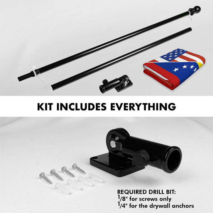G128 Combo Pack: 6 Ft Twist Free Aluminum Spinning Flagpole (Black) & Venezuela 7 Stars USA Friendship Flag | 3x5 Ft | LiteWeave Pro Series Printed 150D Polyester | Pole with Flag Included